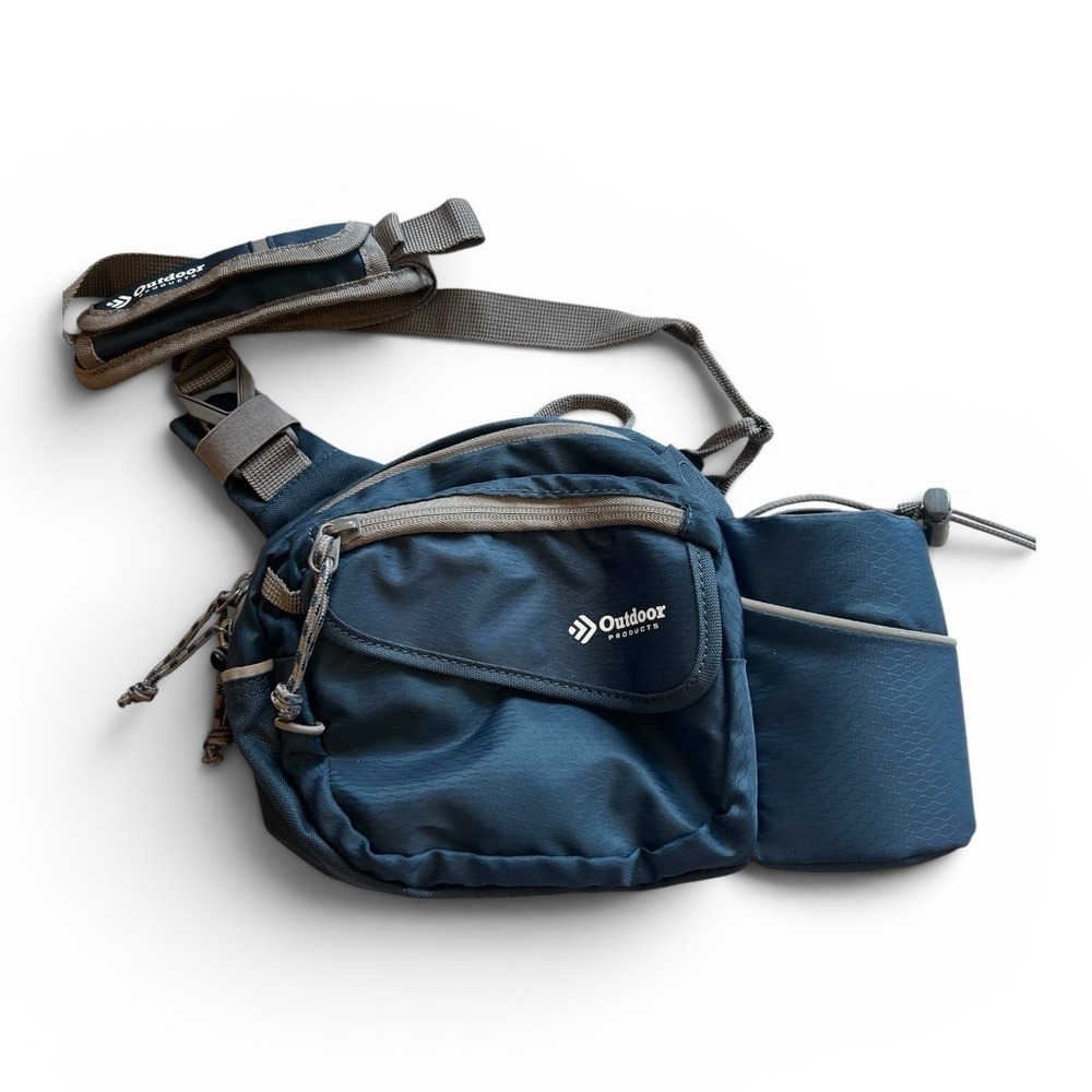 Outdoor Products Blue Crossbody Hiking Waist Pack Sling Bag Multi Pocket